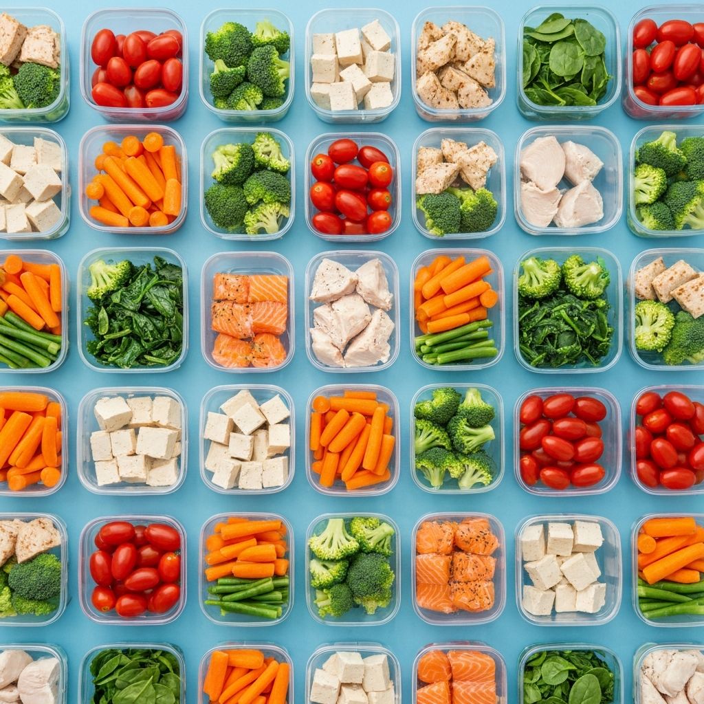 Organized food containers with balanced meals